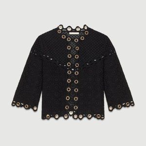 Maje Guipure Lace Eyelet Cardigan